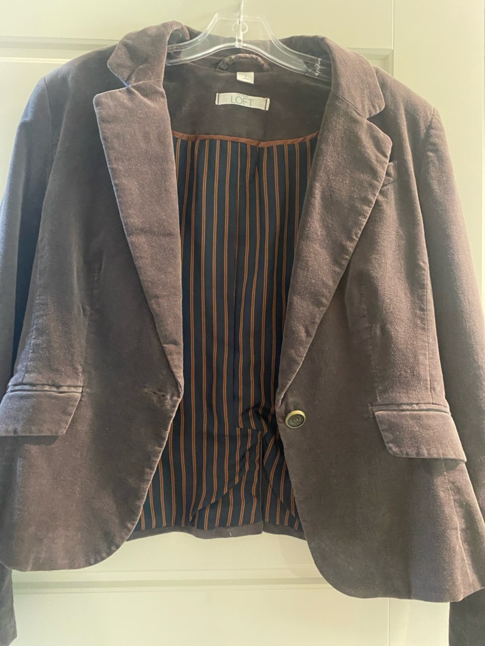 LOFT Brown Velvet Blazer with Striped Lining - Picture 5 of 5